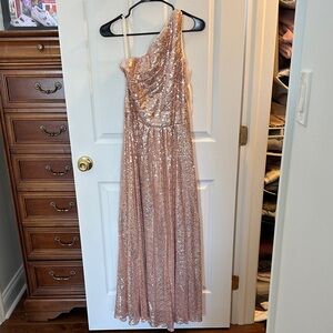 Elegant One Shoulder Sequin Dress - Rose Gold